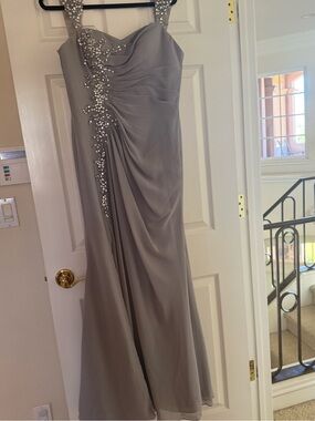 VM Taupe-Beaded Strap Draped Maxi Dress